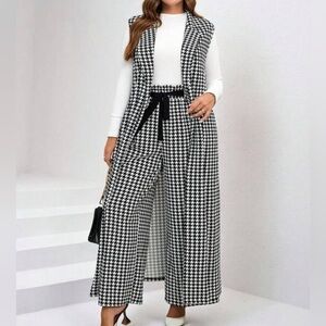 2Pcs Women’s stylish Houndstooth Jumpsuit with Black Accents